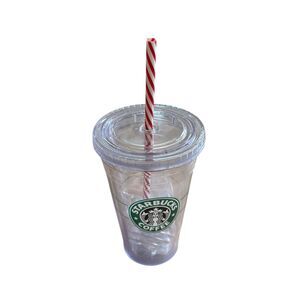 Starbucks Double-Wall Insulated 16 Oz Grande Tumbler w/ Striped Straw Shaker New